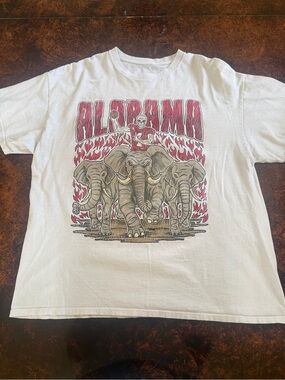 NCAA White Tee with Crimson Alabama Elephant Graphic
